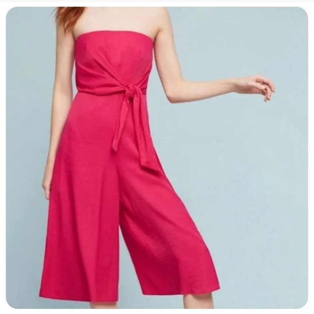 Anthropologie Maeve Hot Pink Strapless Crop Jumpsuit pantsuit Size 10 SOLD OUT